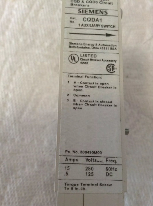 Siemens CQDA1 AUXILIARY SWITCH