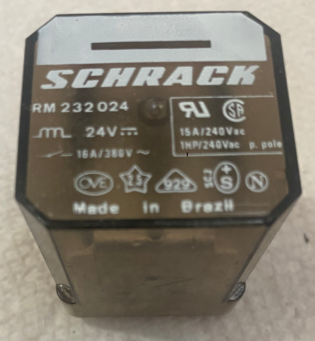 Schrack RM232024 Relay. Coil 24 VDC, 15 A, 240 VAC.